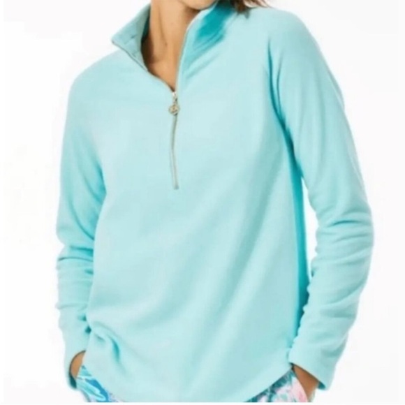 LILLY PULITZER Edgewater Popover Top Blue Polartec Fleece Quarter Zip Sz M - Picture 11 of 11